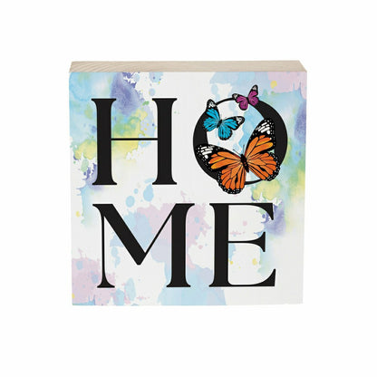 Pollinator Garden Sign Wood Block "Home" Butterfly, 6"x6" | Plow & Hearth