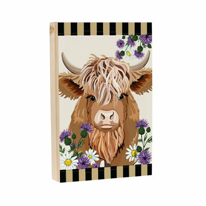 Petal & Plow Highland Cow Sign Wood Block, 8"L x 12"H | Plow & Hearth
