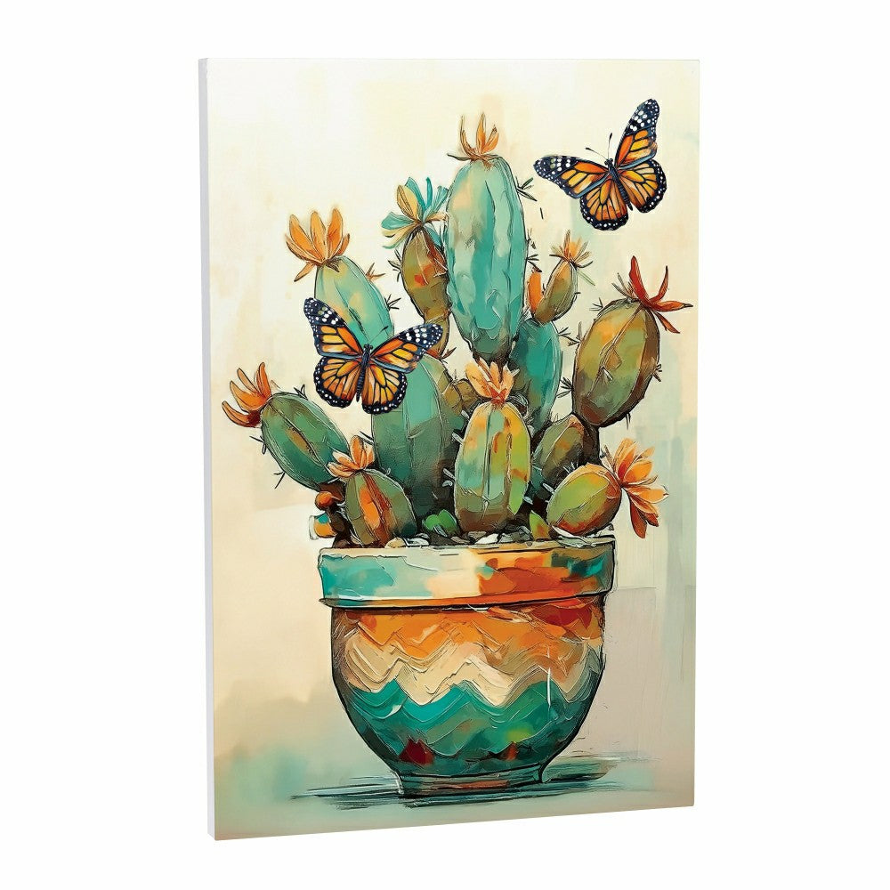 Southwest Pueblo Indoor Wall Décor, Wood, Painted Cactus and Butterfly | Plow & Hearth