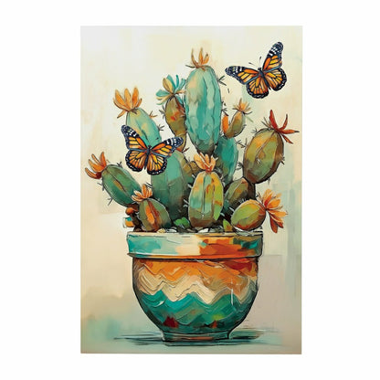 Southwest Pueblo Indoor Wall Décor, Wood, Painted Cactus and Butterfly | Plow & Hearth