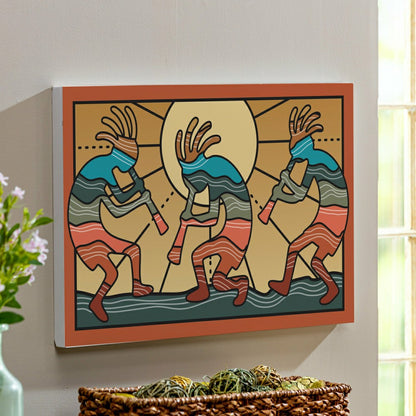 Southwest Sunrise Indoor Wall Décor, Wood, Kokopelli Trio, 24"x16" | Plow & Hearth