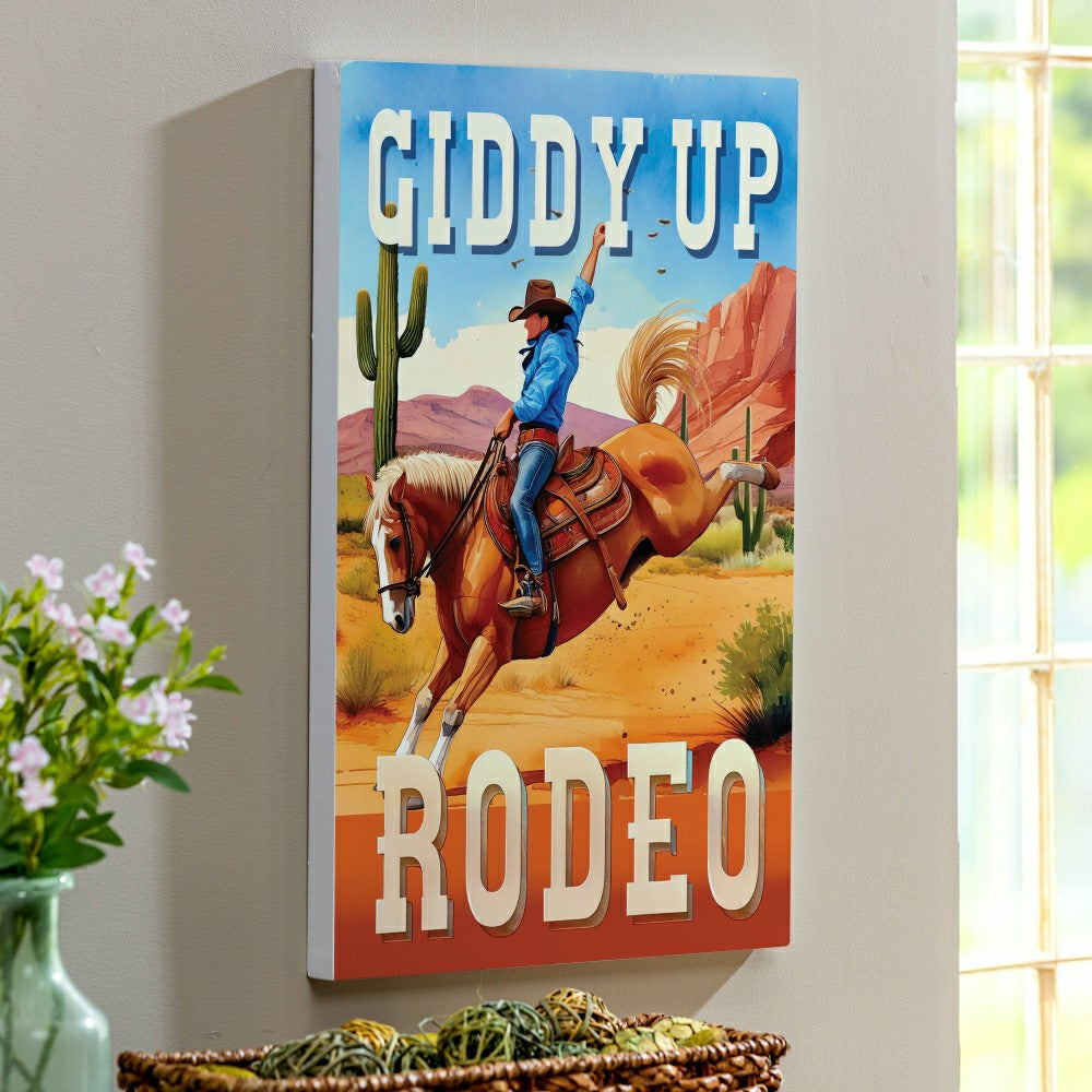 Southwest Rodeo Indoor Wall Décor, Wood, Cowboy Giddy Up, 24"x16" | Plow & Hearth