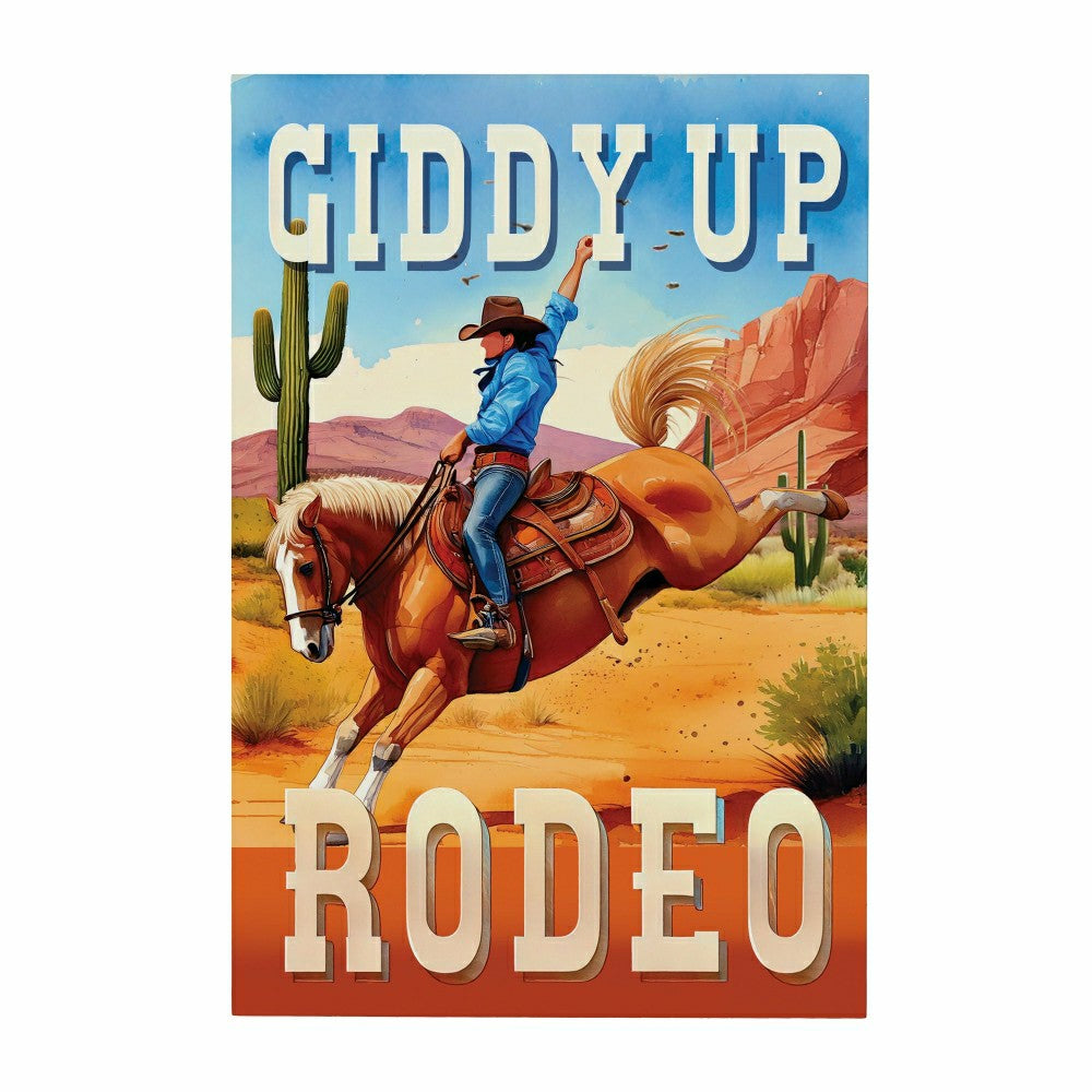 Southwest Rodeo Indoor Wall Décor, Wood, Cowboy Giddy Up, 24"x16" | Plow & Hearth