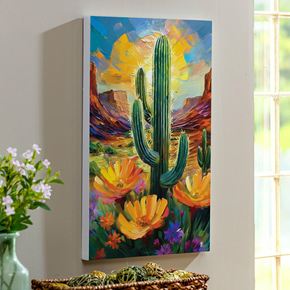 Southwest Pueblo Indoor Wall Décor, Wood, Desert Flower and Cactus, 24 | Plow & Hearth