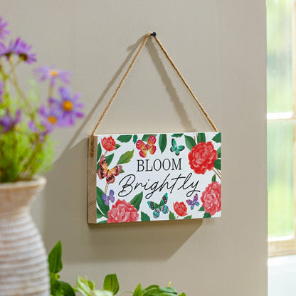 Home Coordinates Roses Hanging Sign, Bloom Brightly 11x6" | Plow & Hearth