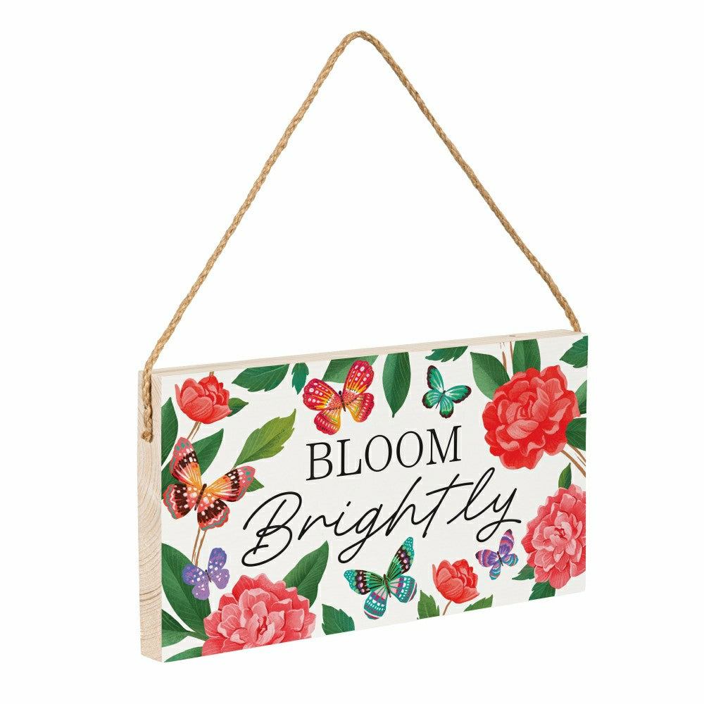 Home Coordinates Roses Hanging Sign, Bloom Brightly 11x6" | Plow & Hearth
