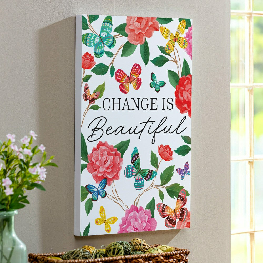 Peony Toile Indoor Wall Décor, Wood, Butterfly "Change is Beautiful",  | Plow & Hearth