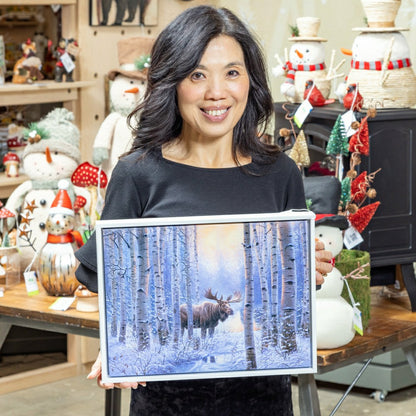 Woodland Storybook Indoor Wall Decor, LED Canvas with White Frame, Moo | Plow & Hearth