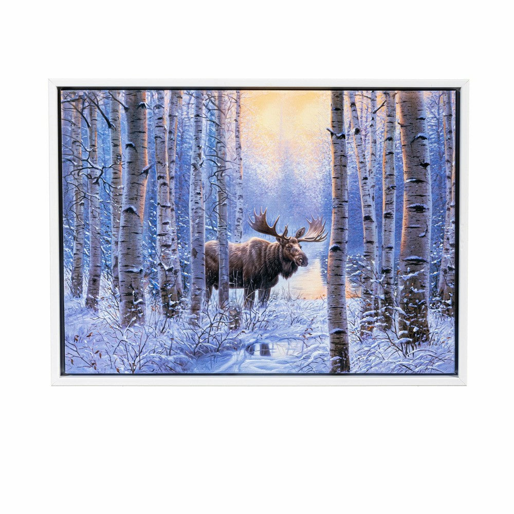 Woodland Storybook Indoor Wall Decor, LED Canvas with White Frame, Moo | Plow & Hearth