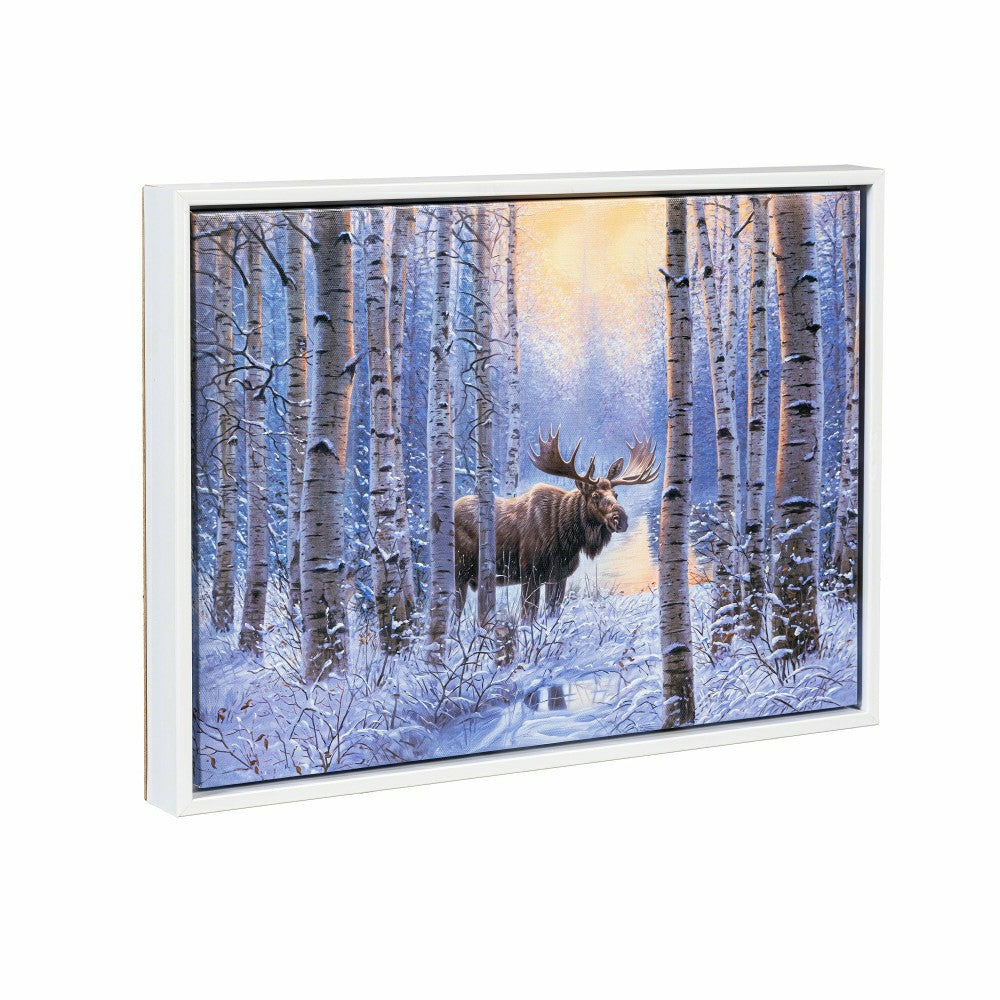 Woodland Storybook Indoor Wall Decor, LED Canvas with White Frame, Moo | Plow & Hearth