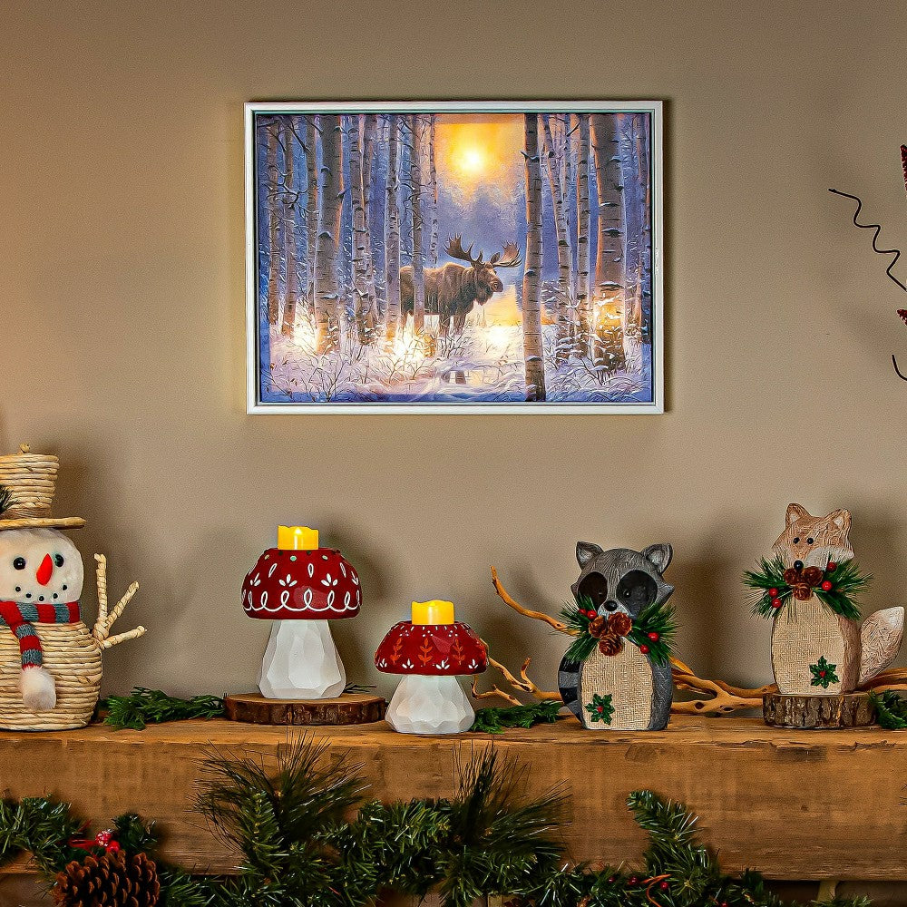 Woodland Storybook Indoor Wall Decor, LED Canvas with White Frame, Moo | Plow & Hearth