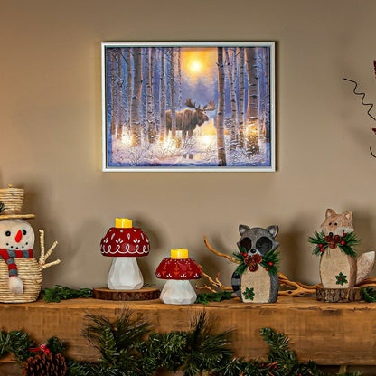 Woodland Storybook Indoor Wall Decor, LED Canvas with White Frame, Moo | Plow & Hearth