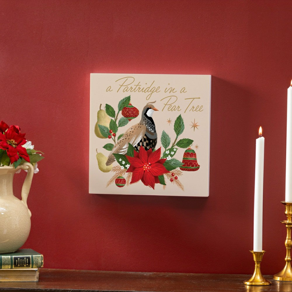 A Partridge in a Pear Tree Indoor Wall Décor, Wood, 12"x12" | Plow & Hearth
