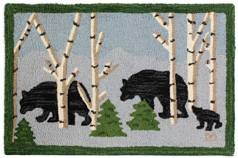 Three Bears in the Woods Hooked Wool Rug, 2x3' | Plow & Hearth
