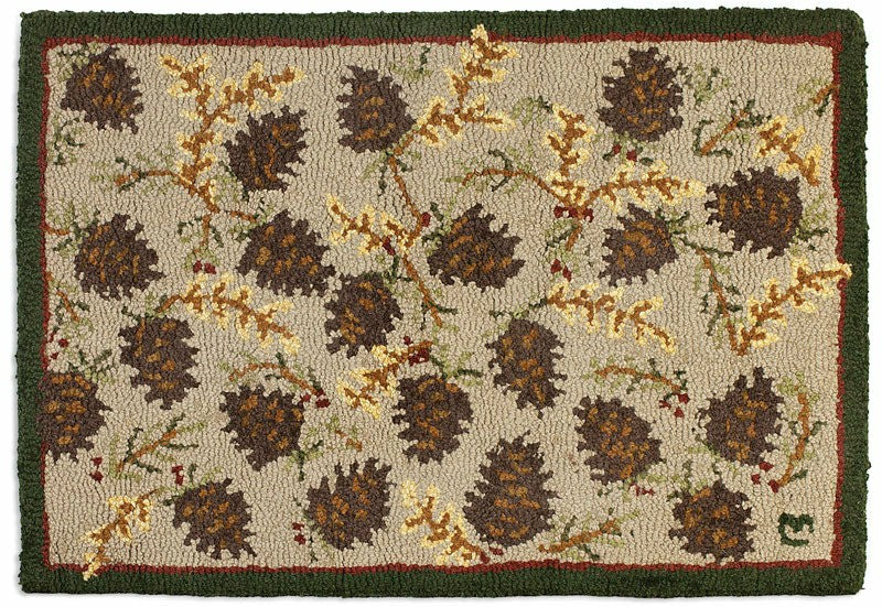 Northwoods Cones Hooked Wool Rug | Plow & Hearth