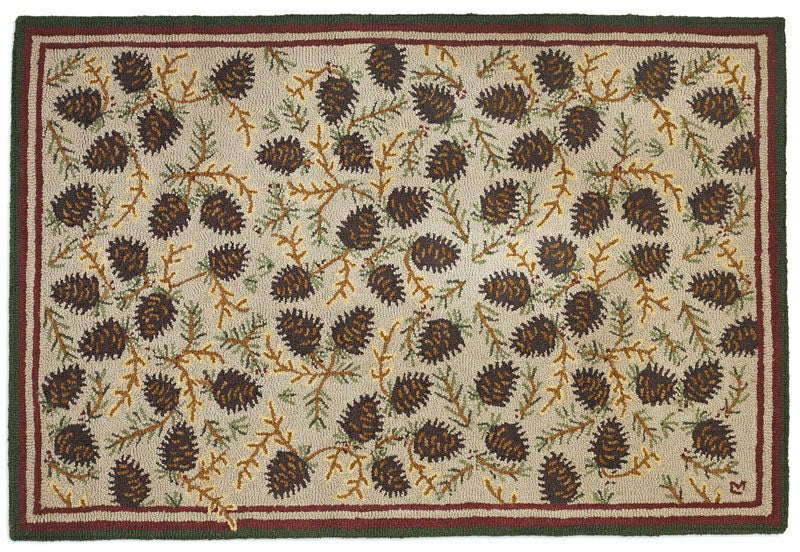 Northwoods Cones Hooked Wool Rug | Plow & Hearth
