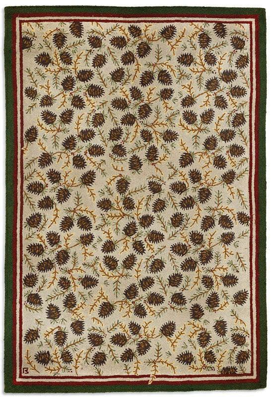 Northwoods Cones Hooked Wool Rug | Plow & Hearth