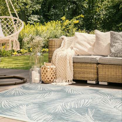 Liora Manne Carmel Fronds Indoor/Outdoor Area Rug Aqua | Plow & Hearth