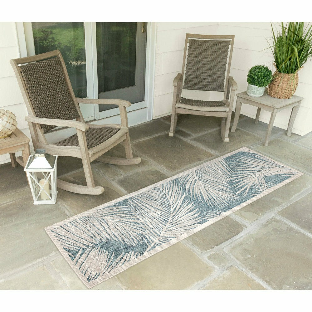 Liora Manne Carmel Fronds Indoor/Outdoor Area Rug Aqua | Plow & Hearth