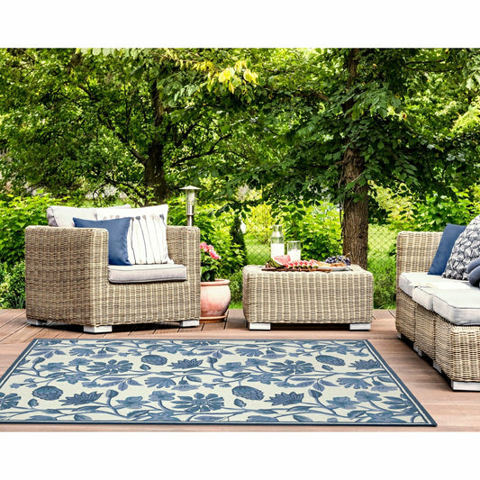 Liora Manne Capri Floral Vine Indoor/Outdoor Area Rug Blue | Plow & Hearth