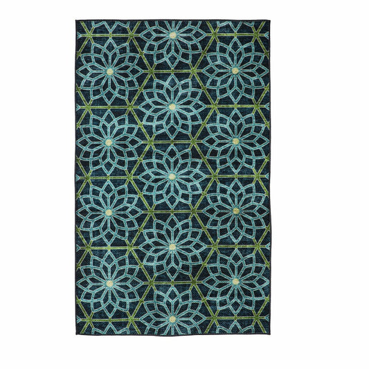 Indoor/Outdoor Machine Washable Blue Kaleidoscope Printed Rug, 3' x 5' | Plow & Hearth