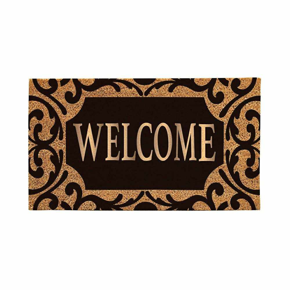 Scroll Metallic Welcome Rubber Inset Coir Mat | Plow & Hearth