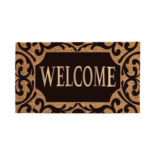 Scroll Metallic Welcome Rubber Inset Coir Mat | Plow & Hearth