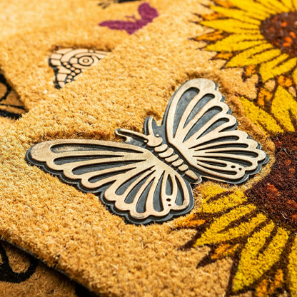 Sunflower Field Coir Mat with Rubber Embossed Butterfly | Plow & Hearth
