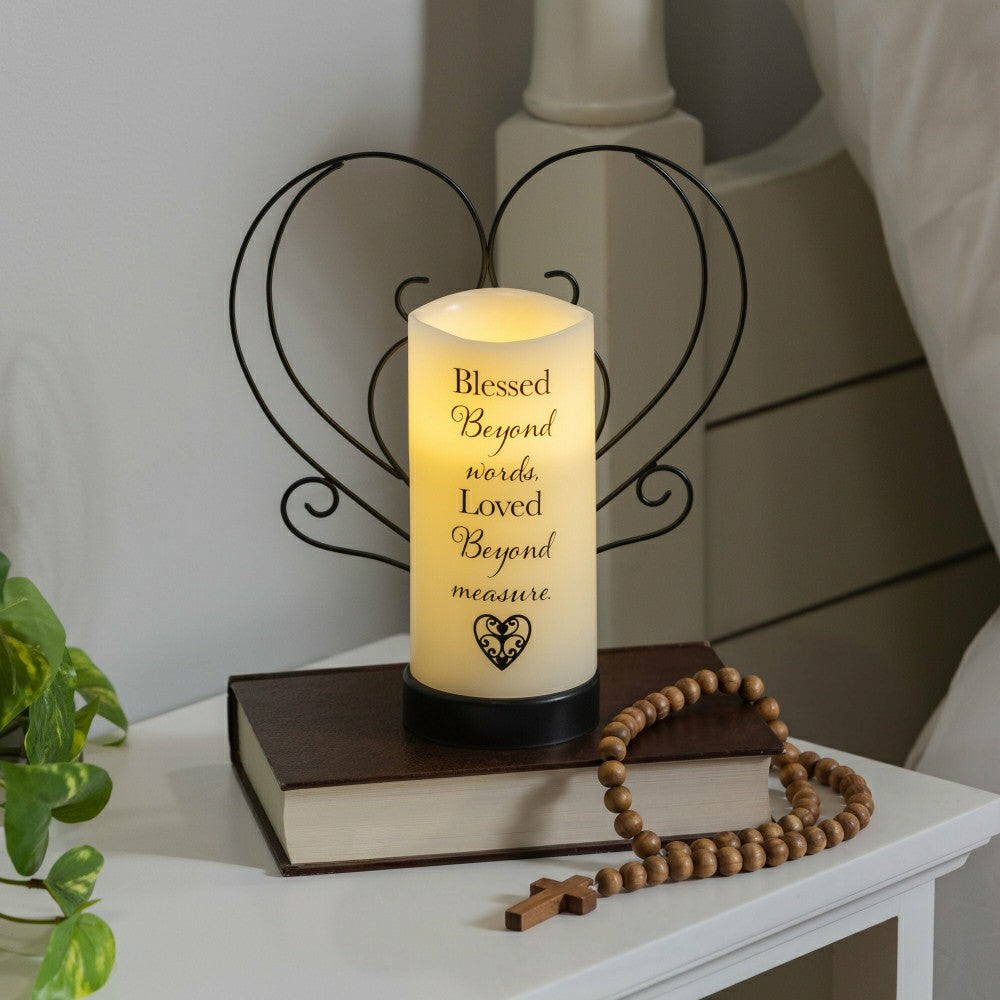 Simple Blessings LED Candle with Flickering Flame and Heart Metal Base | Plow & Hearth
