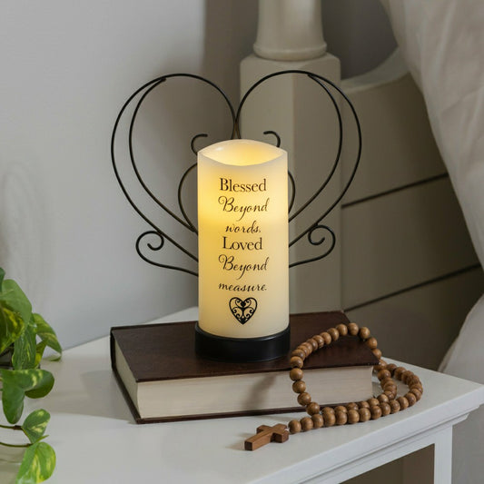 Simple Blessings LED Candle with Flickering Flame and Heart Metal Base | Plow & Hearth