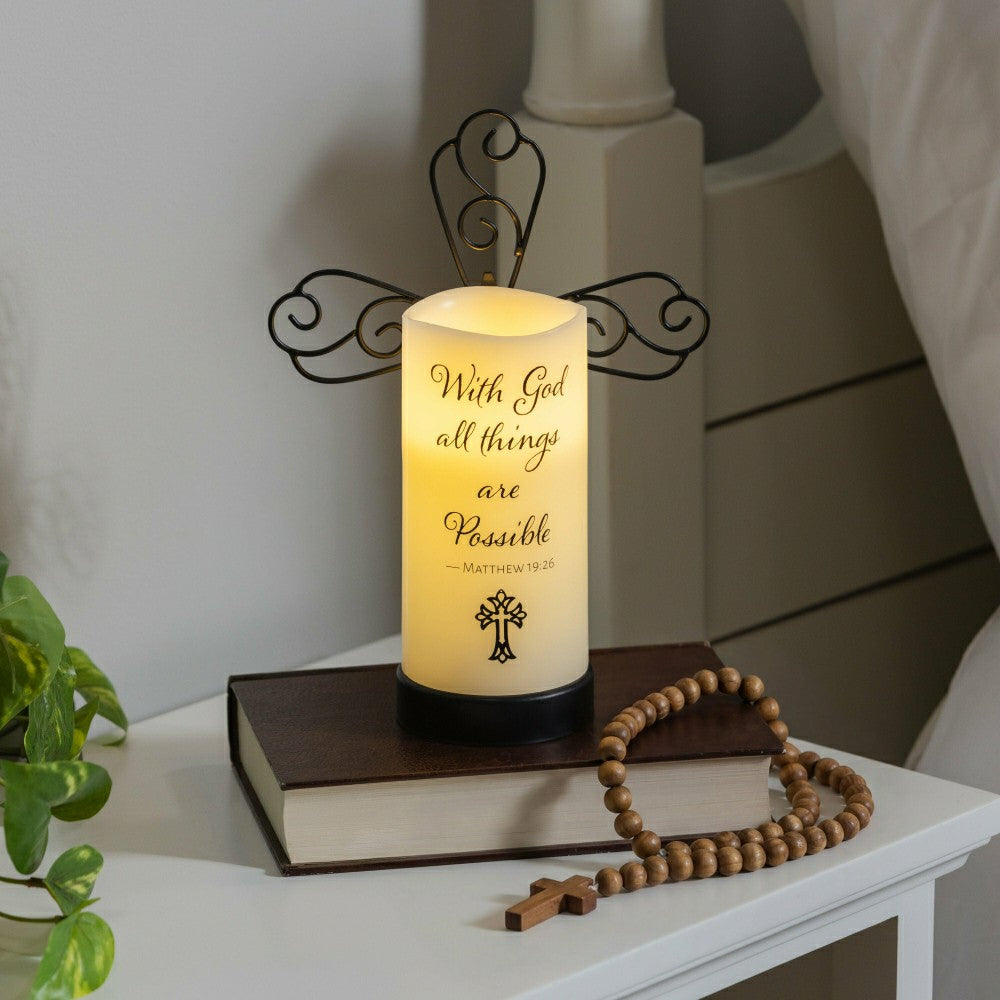 Simple Blessings LED Candle with Flickering Flame and Cross Metal Hold | Plow & Hearth