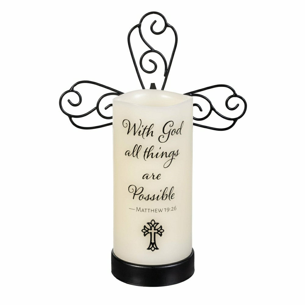 Simple Blessings LED Candle with Flickering Flame and Cross Metal Hold | Plow & Hearth