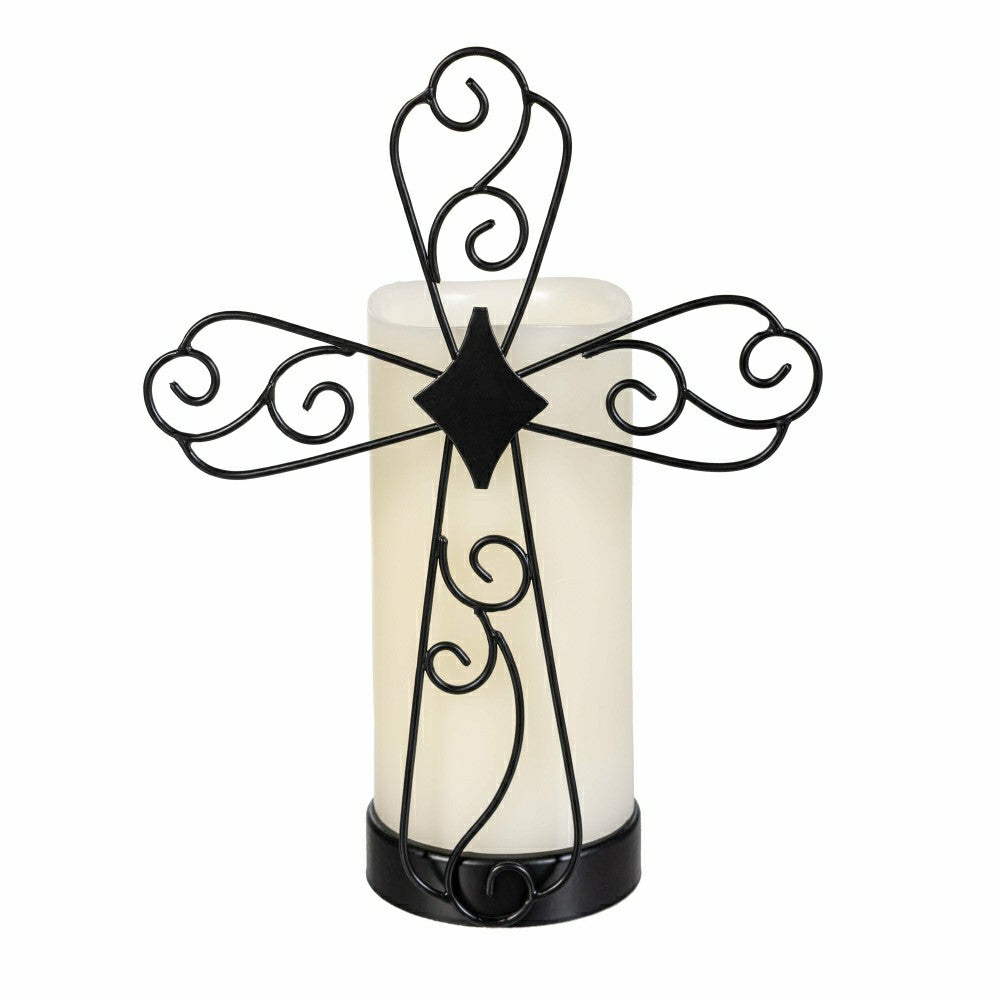 Simple Blessings LED Candle with Flickering Flame and Cross Metal Hold | Plow & Hearth