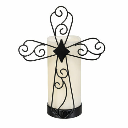 Simple Blessings LED Candle with Flickering Flame and Cross Metal Hold | Plow & Hearth