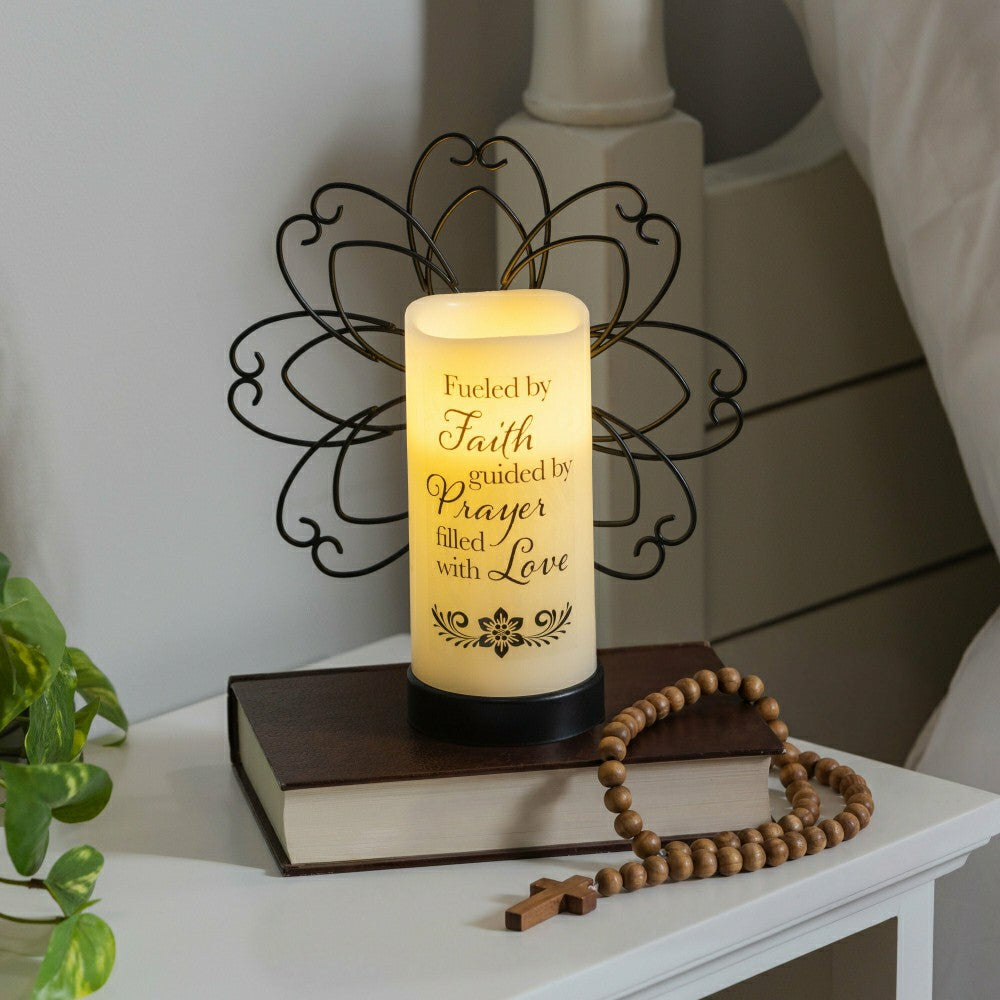 Simple Blessings LED Candle with Flickering Flame and Floral Metal Hol | Plow & Hearth