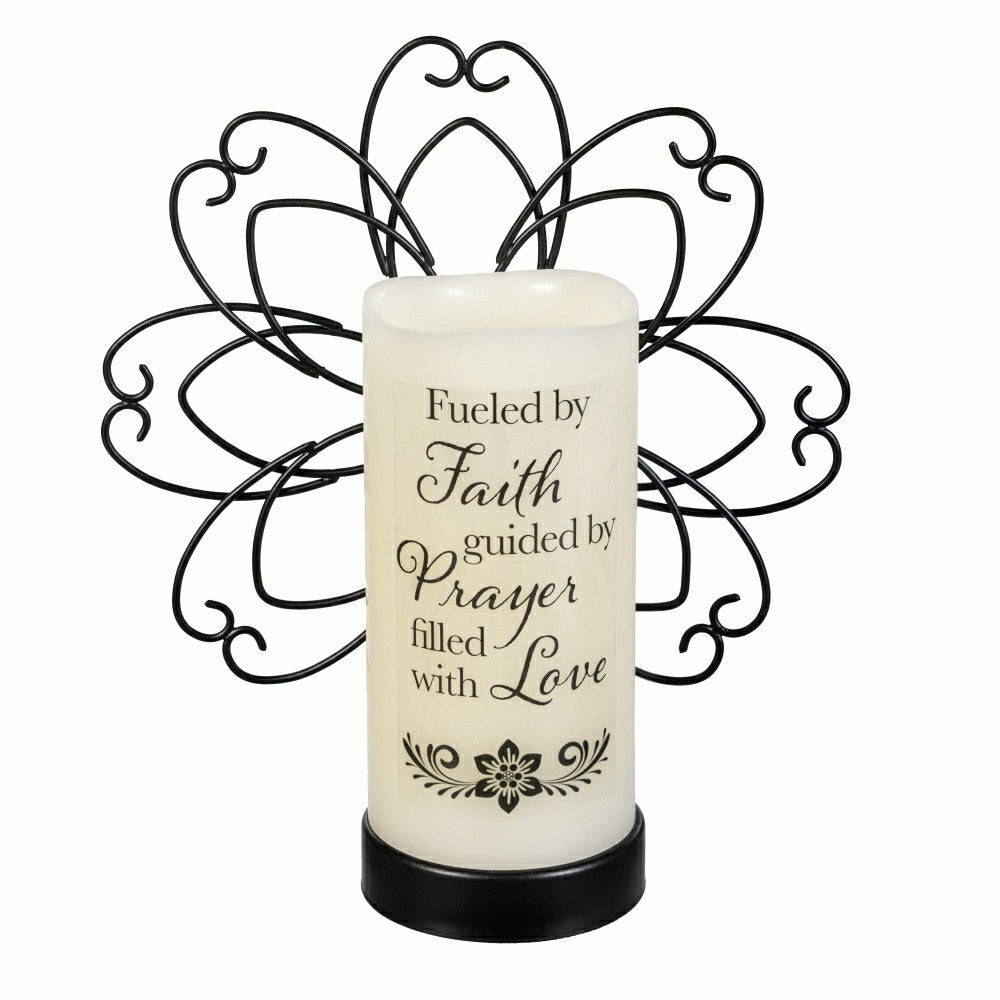 Simple Blessings LED Candle with Flickering Flame and Floral Metal Hol | Plow & Hearth