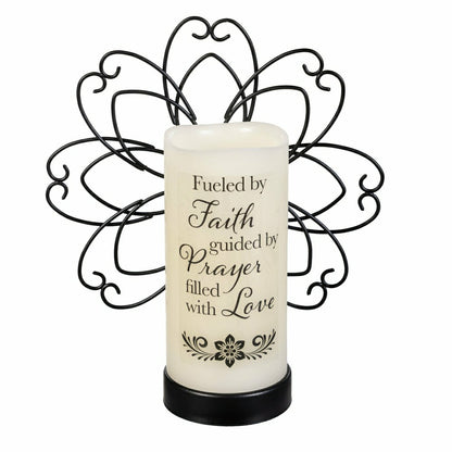 Simple Blessings LED Candle with Flickering Flame and Floral Metal Hol | Plow & Hearth