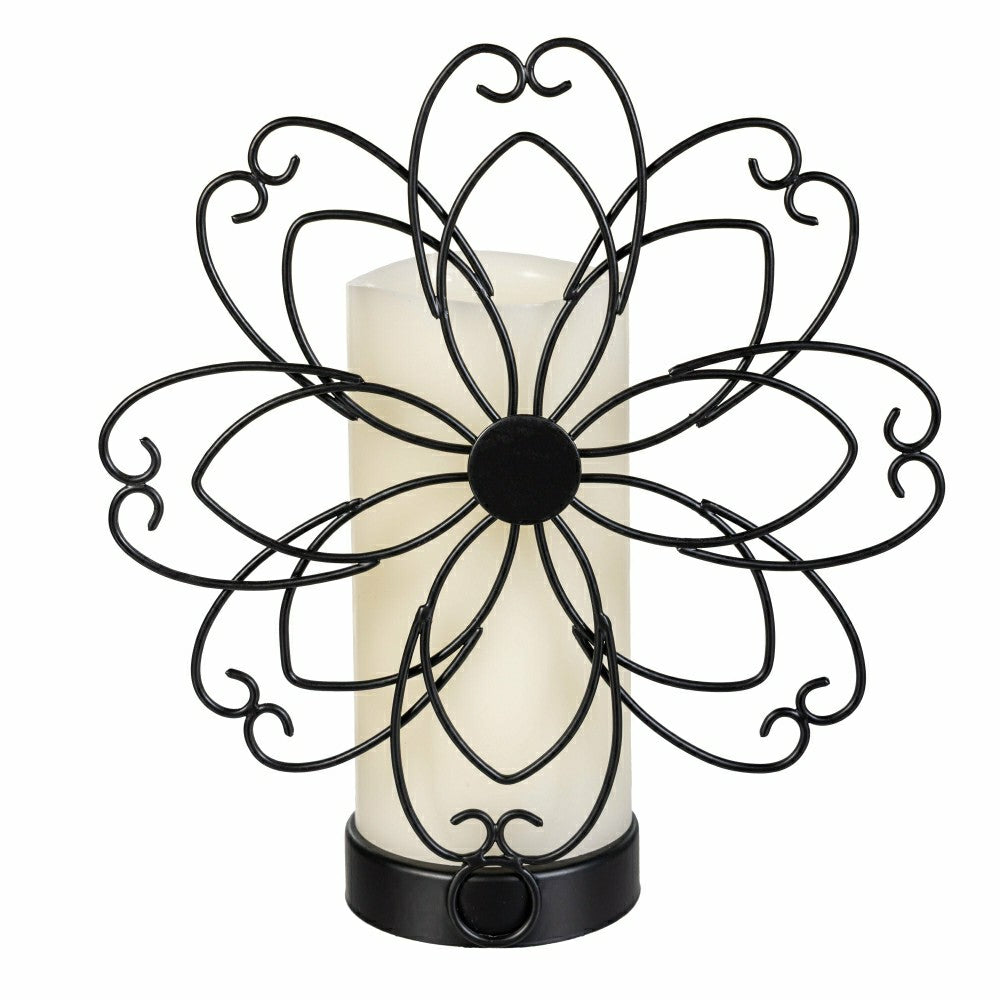 Simple Blessings LED Candle with Flickering Flame and Floral Metal Hol | Plow & Hearth