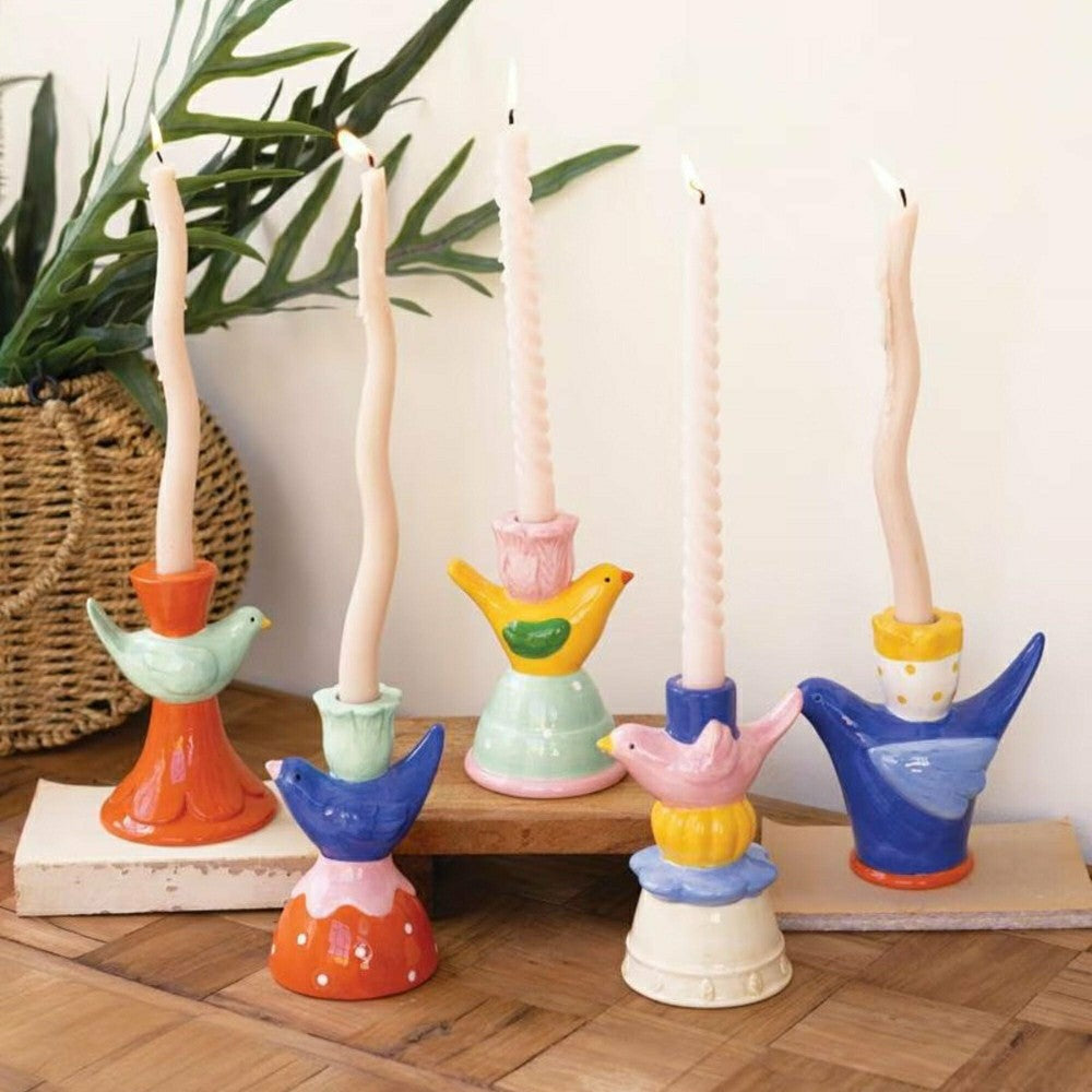 Ceramic Bird Tapered Candle Holder, Set of 5 | Plow & Hearth