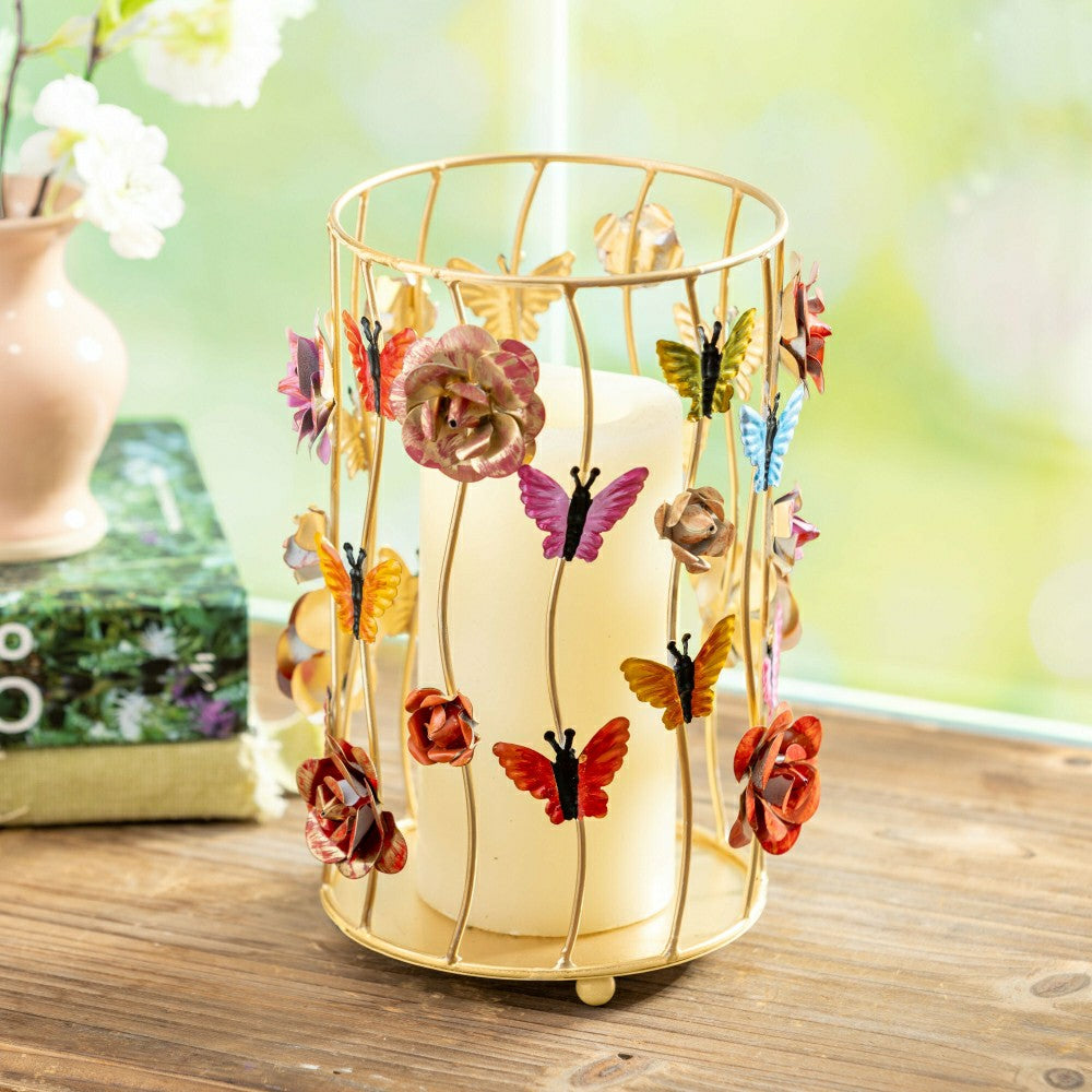 Pollinator Garden Candleholder Metal Hurricane Pillar Butterfly Cage | Plow & Hearth