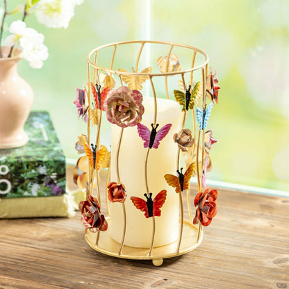 Pollinator Garden Candleholder Metal Hurricane Pillar Butterfly Cage | Plow & Hearth