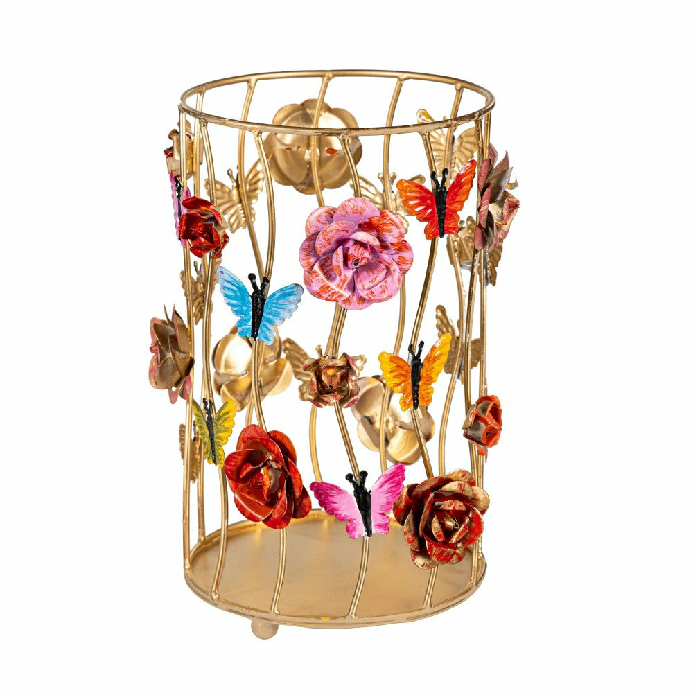 Pollinator Garden Candleholder Metal Hurricane Pillar Butterfly Cage | Plow & Hearth
