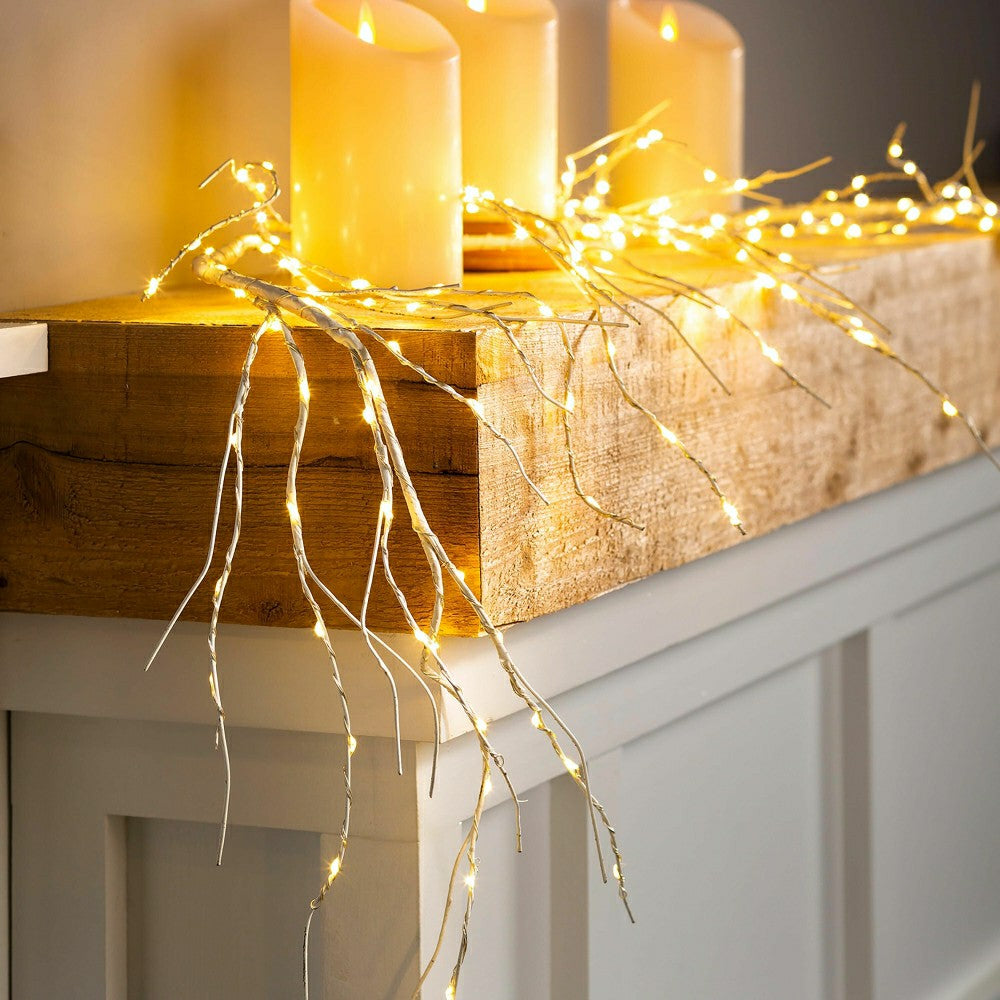 Indoor/Outdoor Birch Lighted Garland with 48 Lights Battery Operated,  | Plow & Hearth