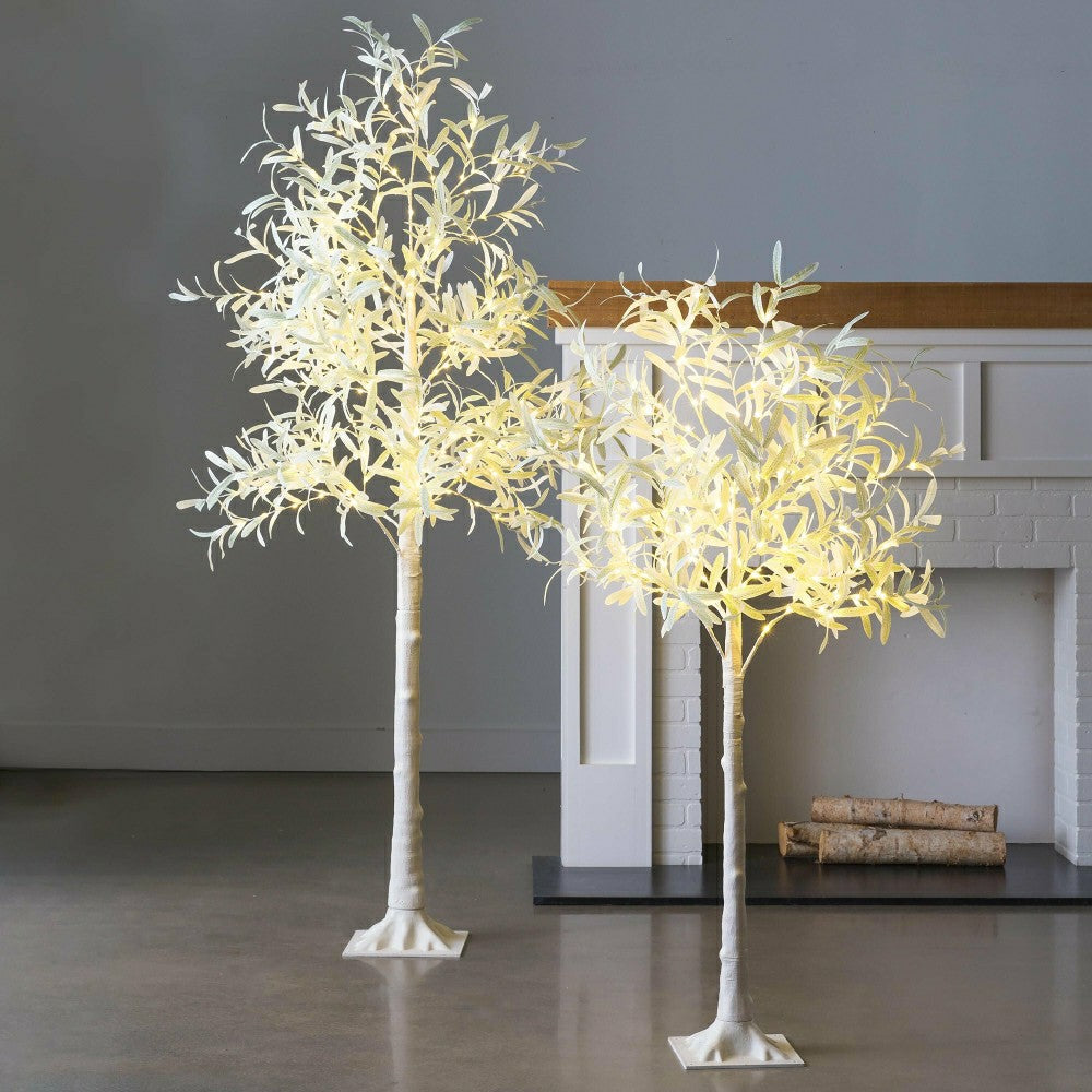 7' Lit Faux Olive Tree, White | Plow & Hearth