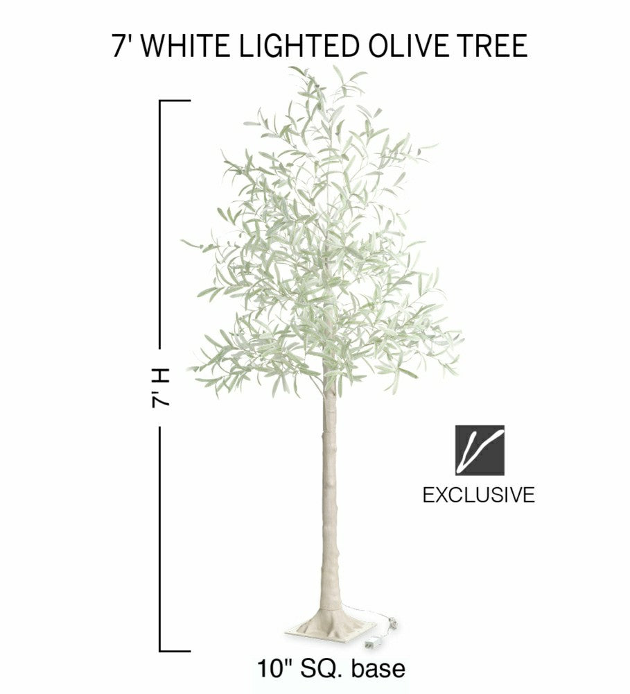 7' Lit Faux Olive Tree, White | Plow & Hearth