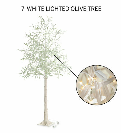 7' Lit Faux Olive Tree, White | Plow & Hearth