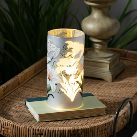 Simple Blessings LED Table Decor Glass Lasercut, 8"H | Plow & Hearth