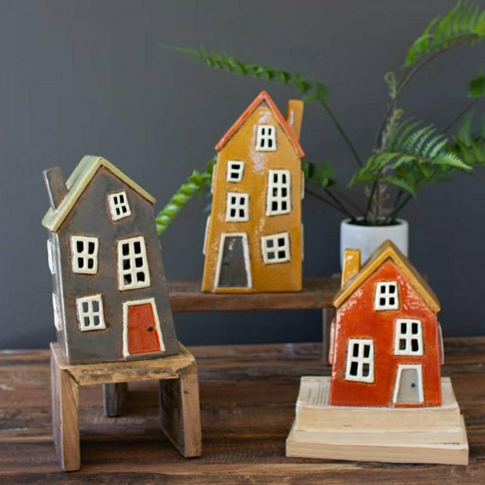 Ceramic House Luminaries, Set of 3 | Plow & Hearth