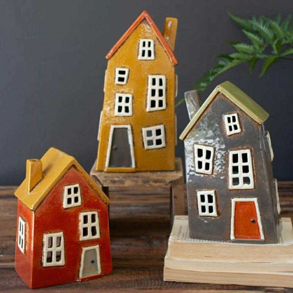 Ceramic House Luminaries, Set of 3 | Plow & Hearth