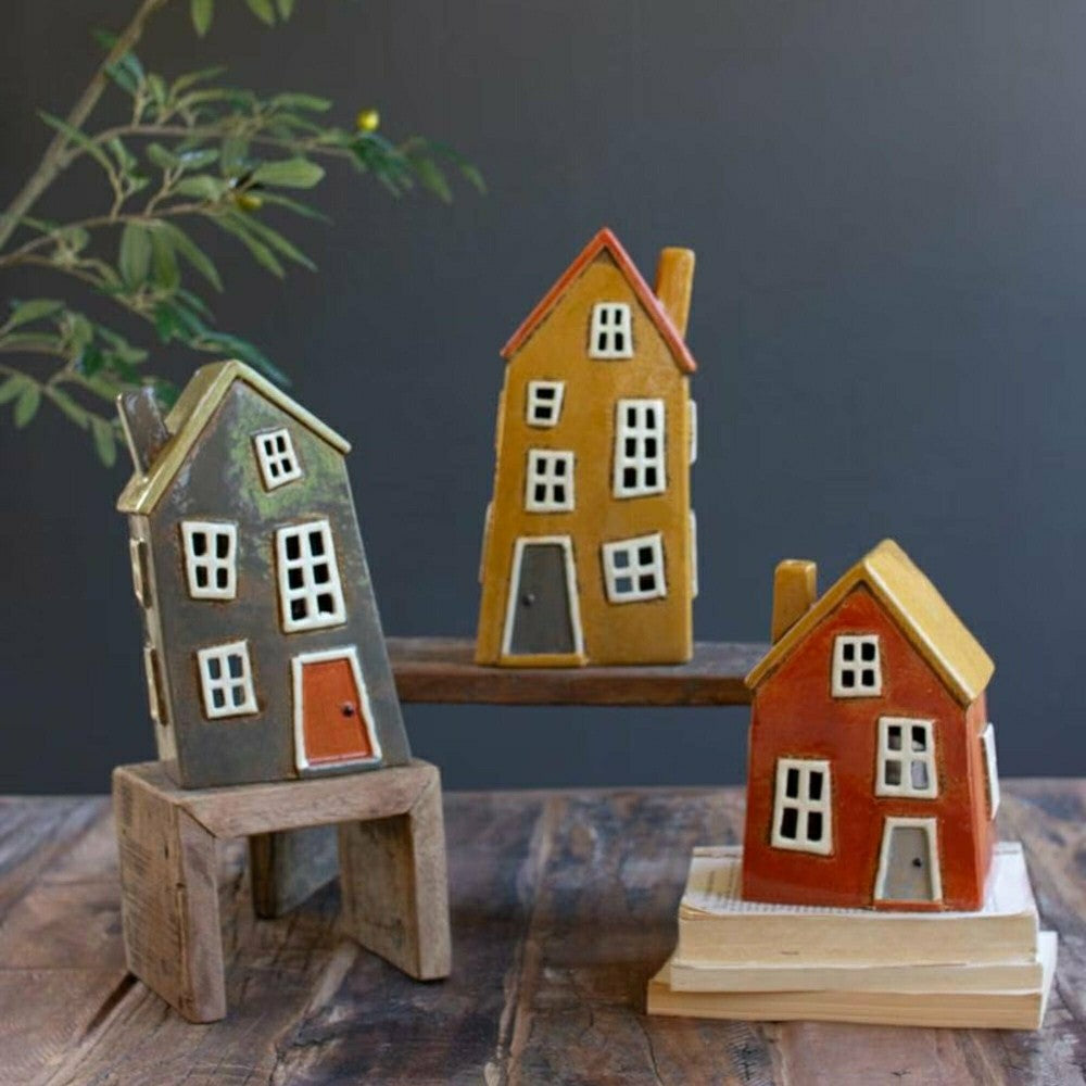 Ceramic House Luminaries, Set of 3 | Plow & Hearth